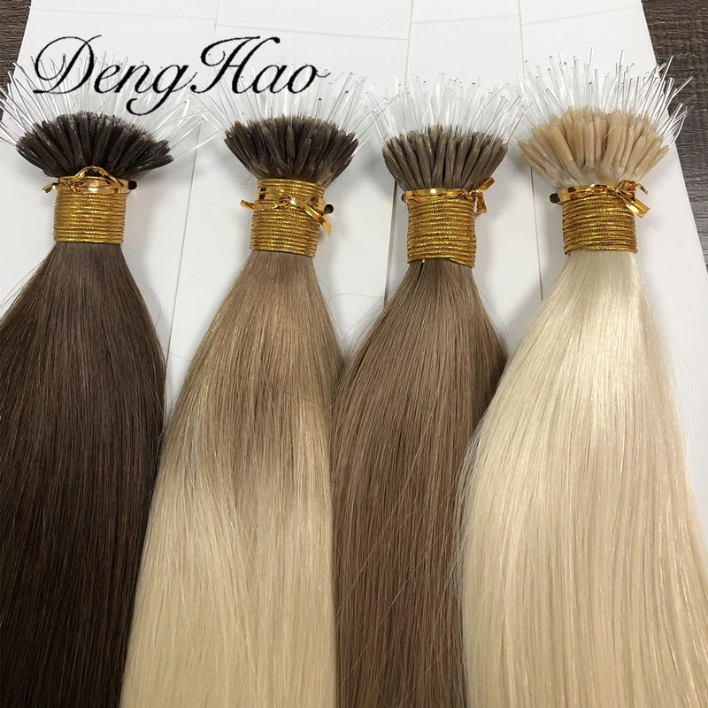 Factory 10A Grade 100% Human Remy Hair Double Drown Nano Tip Hair Extensions